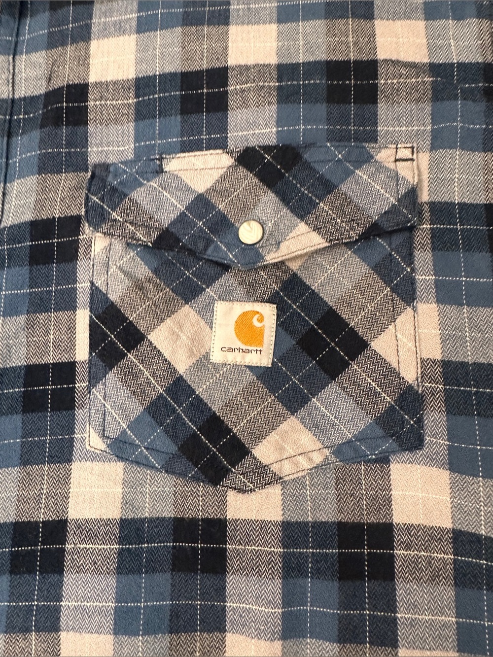 Carhartt Mens XL Tall Relaxed Fit Pearl Snap Flannel Western Button Up Shirt - Picture 3 of 8